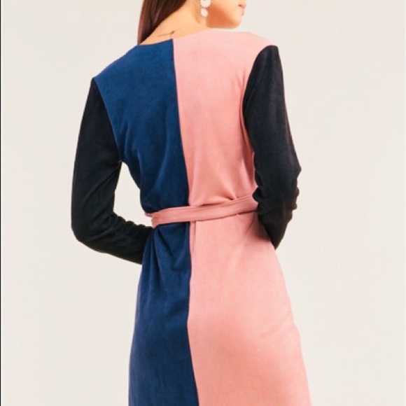 SugarLips Color Block Suede V-Neck Wrap Dress - Picture 4 of 5